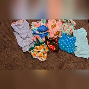 12-18 MO baby girls bathing suit stack 7 suits, 1 cover up